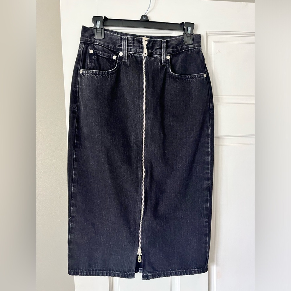 Etica black Denim Midi Skirt with Front Zipper